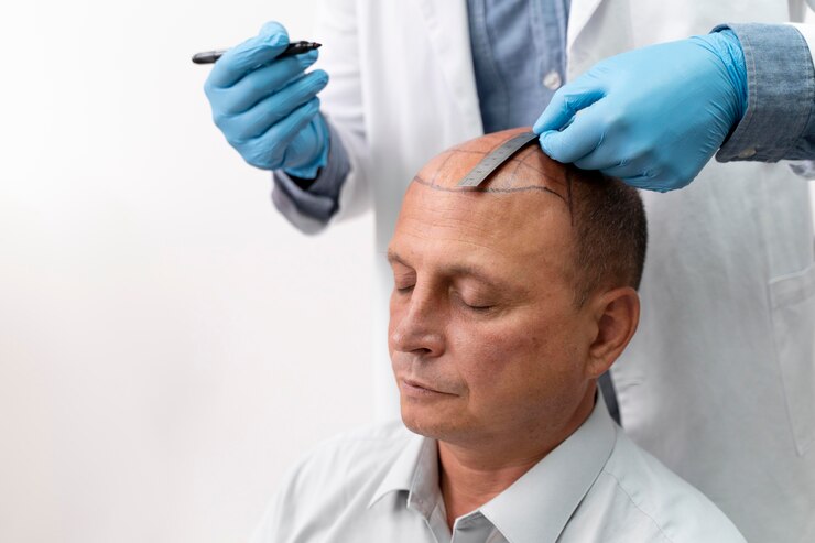 male going through follicular unit extraction process